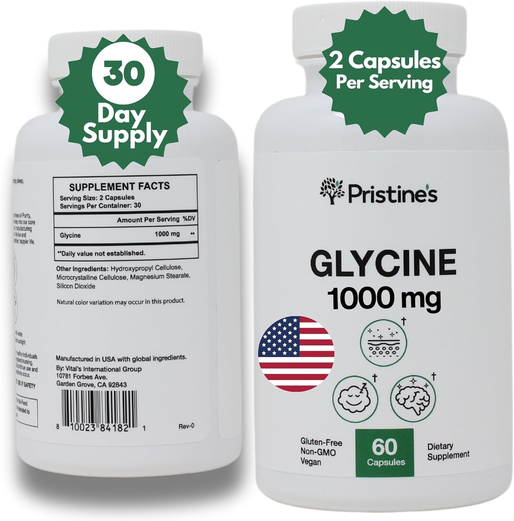 Old Label Glycine 1000MG Amino Acid Supplement Sleep Support Capsules - 30 Day Supply - Muscle Recovery, Kidney Health & Collagen Formation Support