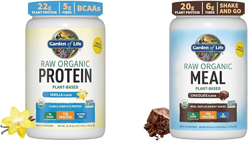 Jardín de Vida Orgánica Vainilla Vegana Proteína Polvo 22g &amp; Enzimas Digestivos para la fácil digestión – No GMO &amp; Raw Organic Meal Replacement Shakes - Chocolate Planta base Vegan Protein Powder