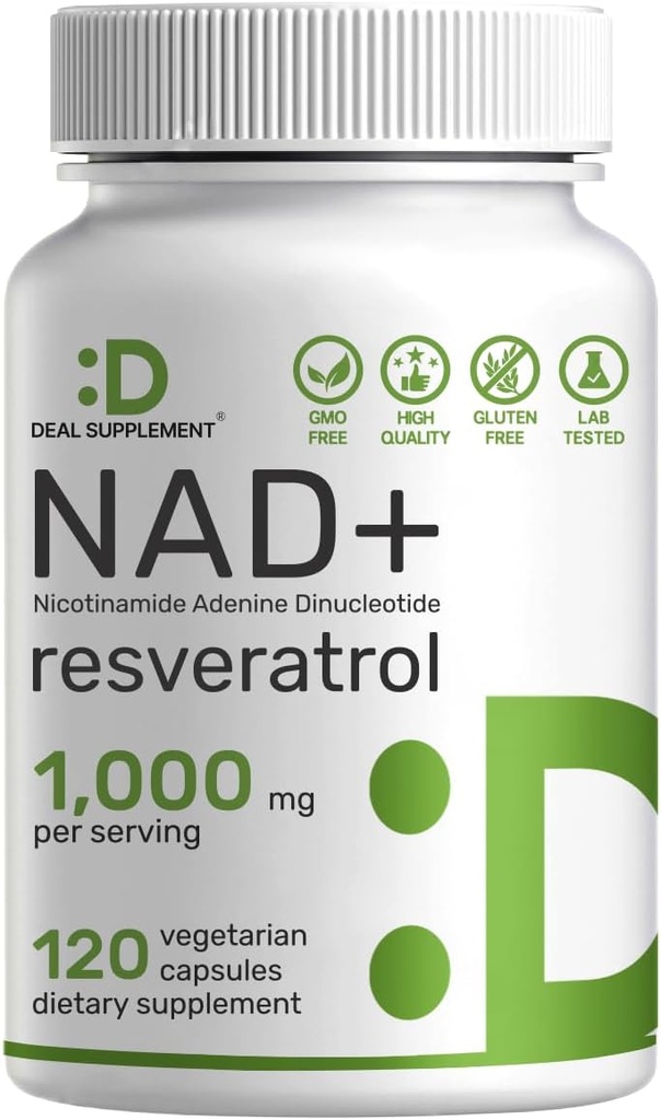 NAD+ Resveratrol Suplemento 1000mg Por Serving, 120 Veggie Capsules TENIDO 2-en-1 Extra Strength NMN Supplement Alternative TEN NAD for Women ' Men ANTE Promote Energy, Anti-Aging &amp; Cell Regeneration – Non-GMO