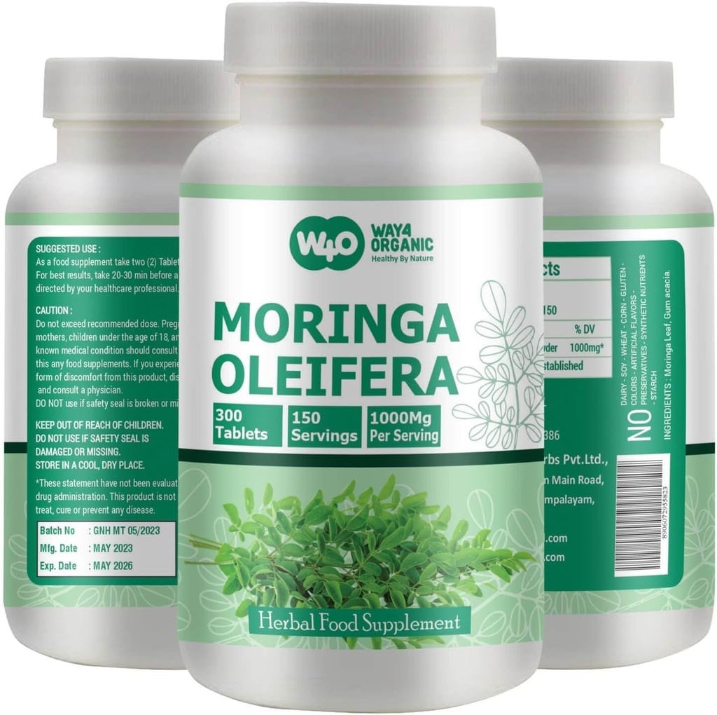 Moringa Leaf Powder Capsules (Tablets) - 300 Pills, 150 Servings, 1000 mg (1 Pack)