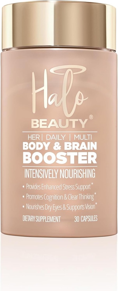 Halo Beauty Her Daily Multi - 30 Capsule Vegan Women's Multivitamin for Energy, Mental Clarity & Wellness - Body & Brain Booster con B6, D3 &amp; Zinc