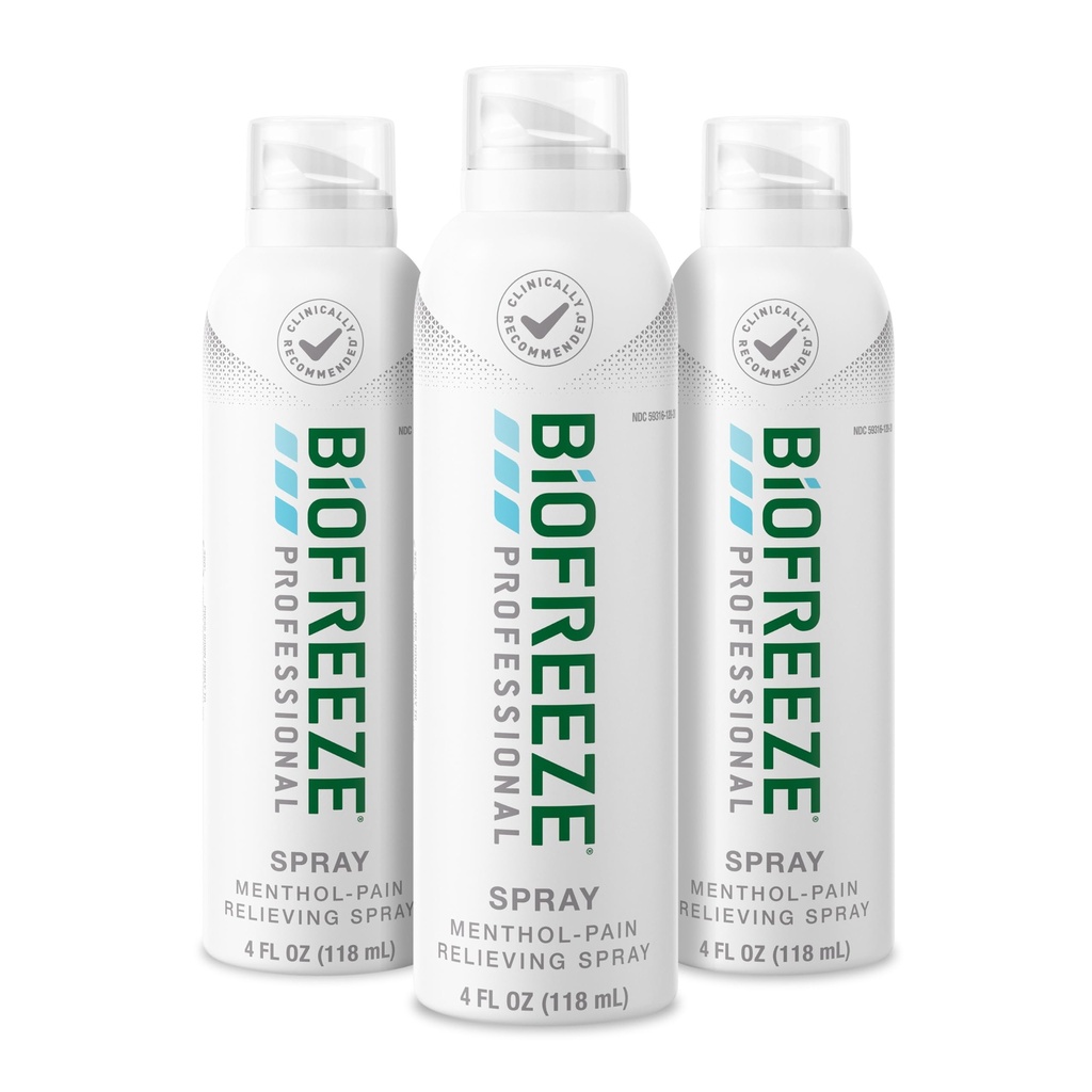Biofreeze Professional Pain Relief Spray for Knee, Neck, Hip, Joint, Shoulder, & Simple Backache, Arthritis Pain Reliever, Sore Muscle Relief, Colorless Menthol Spray 4 Fl Oz (Pack of 3)