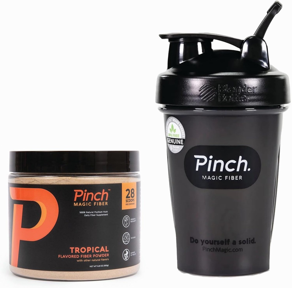 Pinch Magic Fiber " Shaker Combo ← Prebiotic Fiber Supplement for Digestive Health, Keto, Vegan, Sugar-Free TEN Incluye BPA-Free Shaker for Smooth Mixing " Travel TEN USA-Made TEN 28-Day Supply TEN 20 oz