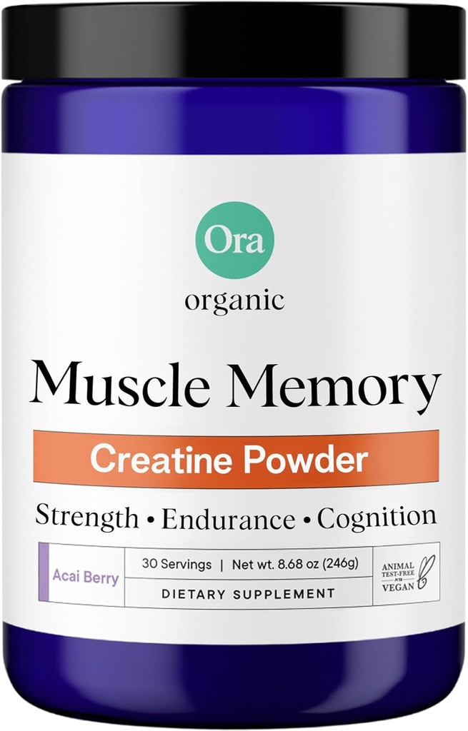 Ora Organic Creatine Monohydrate Powder - German-Sourced Creavitalis for Strength, elevATP for Energy, D-Ribose & Taurine for Recovery - Creatine for Women &amp; Men - Acai Berry Flavor, 30 Servings