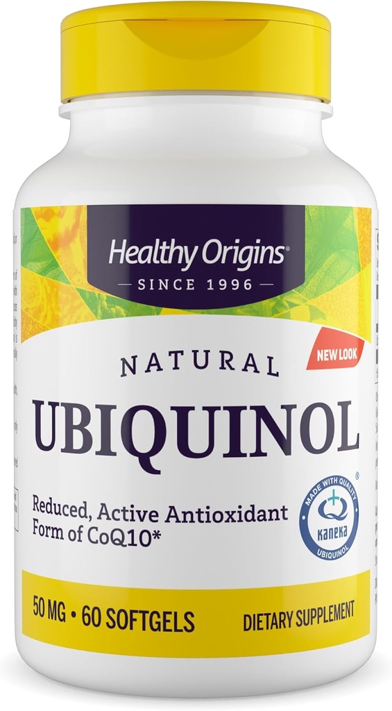 Orígenes saludables Ubiquinol (formulario activo de CoQ10), 50 mg - Kaneka Ubiquinol Suplementos para la salud del corazón y el apoyo antioxidante - Gluten-Free &amp; Non-GMO Suplemento - 60 Softgels