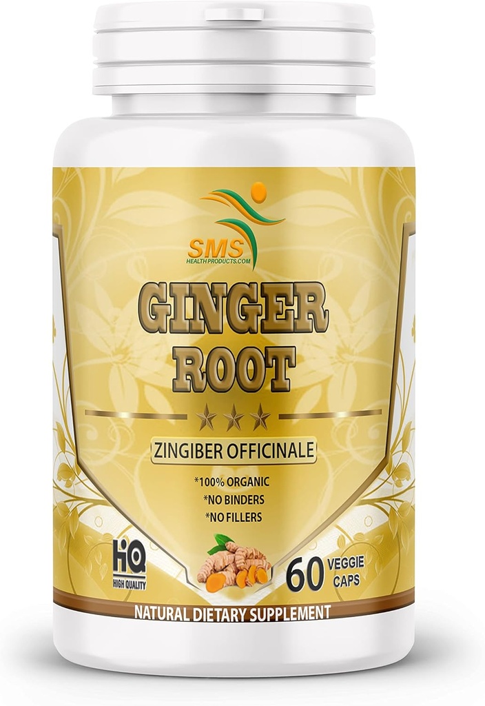 Orgánica Ginger Root Powder (Zingiber officinale) Apoyo digestivo - 60 cápsulas vegetales