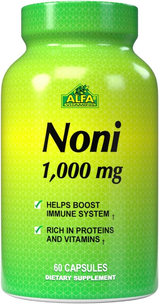 ALFA VITAMINS Noni 1000 Mg 60 cápsulas - Tonic for Optimal Funcionamiento del Cuerpo - Antioxidante