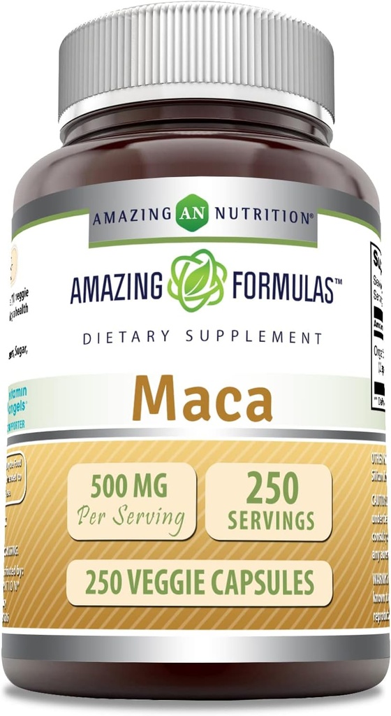 Fórmulas increíbles Maca 500 Mg ← Vegetarian Capsules Suplemento Silencio No Gluten-Free Silencio Made in USA (1 Pack Silencio 250 Conde)
