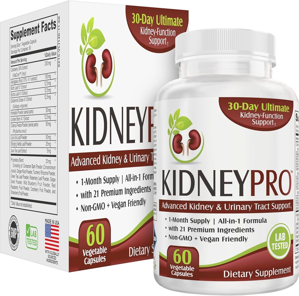 Kidney-PRO con 21 Suplementos de Salud del Riñón ← All-in-1 Fórmula ← Suplemento de la Tract del Riñón ← Daily Cleanse " Detox Support ← 1-Month Supply