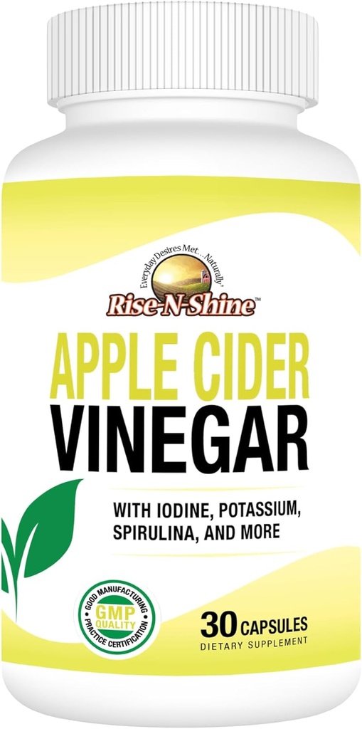 Rise-N-Shine Apple Cider Vinegar Capsules - Immune Support Vitaminas - Gut Support for Women &amp; Men 30-Day Supply (30 cápsulas)