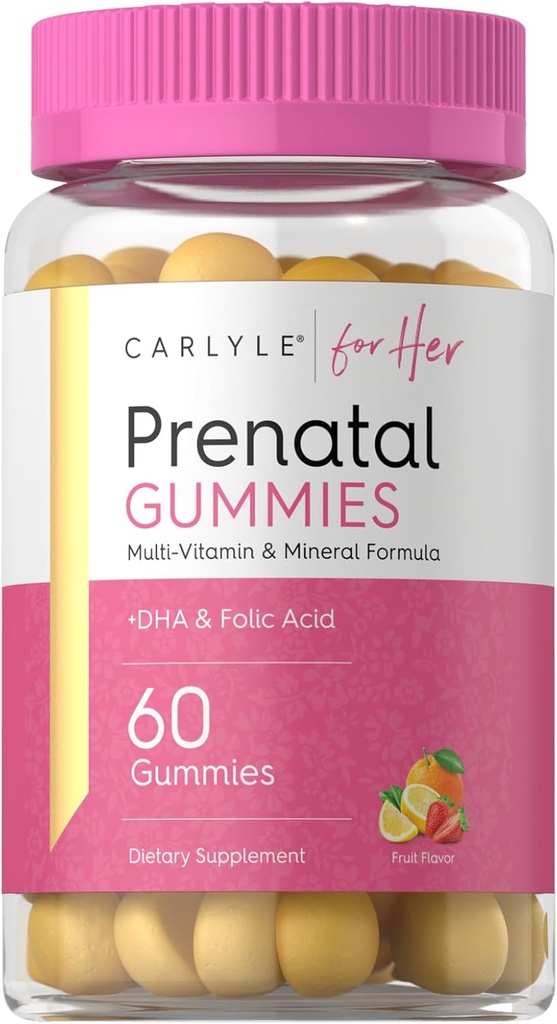 Carlyle Prenatal Gummies for Women  durable with DHA ' Folic Acid Silencio 60 Conde Silencio Fruit Flavor ← Non-GMO, Gluten Free Supplement