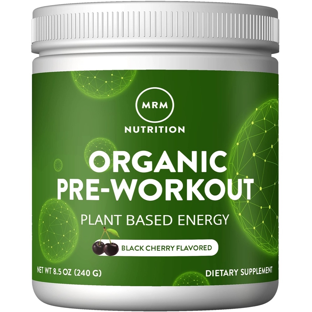 MRM Nutrición Orgánica Pre-Workout Powder  Black Cherry Flavored ← Superfoods + 150mg Natural Caffeine + adaptogens ANTE Clean Energy + Focus Previous Healthy Blood Flow ← Vegan + Non-GMO TEN 20 Servings