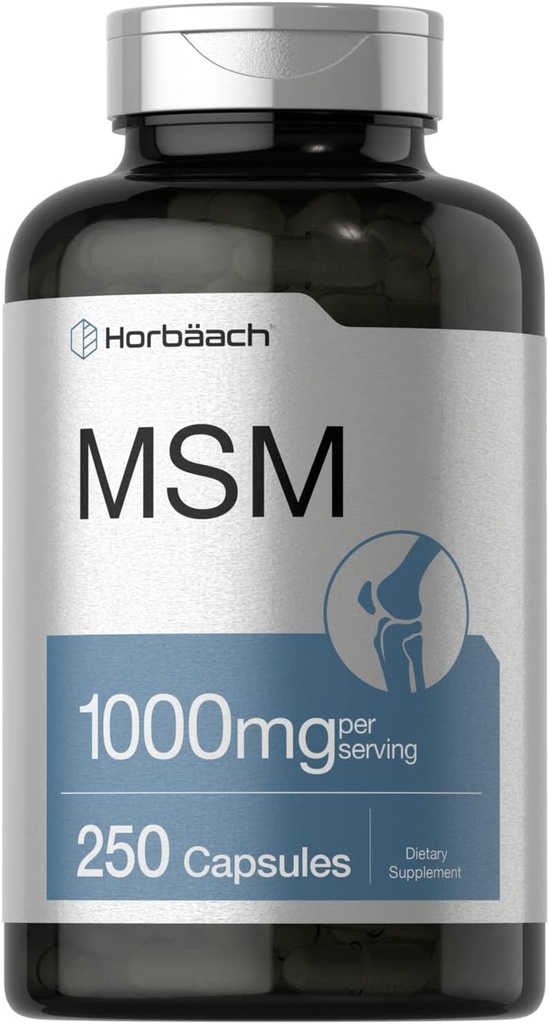 Horbäach MSM Suplemento Capsules  1000mg  250 Count ← Non-GMO y Gluten Free Formula ← Methylsulfonylmethane