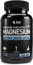Magnesio Chelated Glycinate Premium, Malate, Citrate (400mg tención 180 Capsules) Complejo de Magnesio Triple Blend w. Magnesium Malate Magnesium Glycinate y Magnesium Citrate