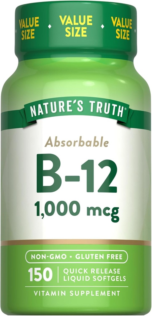 La verdad de la naturaleza Vitamina B12 TENIDO 1000 mcg TEN 150 Softgels TENIDO Non-GMO &amp; Gluten Free Supplement