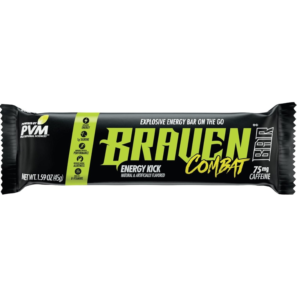 Braven Combat Energy Kick Energy Bares con Caffeine (1.59 oz, Pack of 20) – On-The-Go Energy Bars con 75mg Caffeine – Gluten Free Energy Snacks – Alternative to Energy Chews with Caffeine