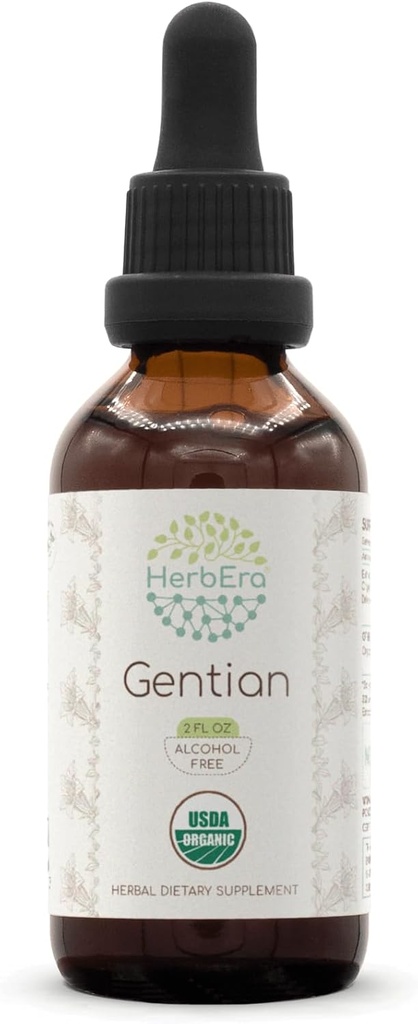 Gentian B60 Extracto herbario libre de alcohol Tintura, gotas líquidas concentradas Natural USDA Organic Gentian (Gentiana Lutea) Root seco (2 fl oz)