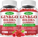 2 Pack Ginkgo Biloba Gummies con Panax Ginseng y Magnesium, Ginkgo Biloba Suplementos para Focus, Memory y Brain Health para Adultos &amp; Niños, Vegan Raspberry Flavor Gummies, 120 Condes