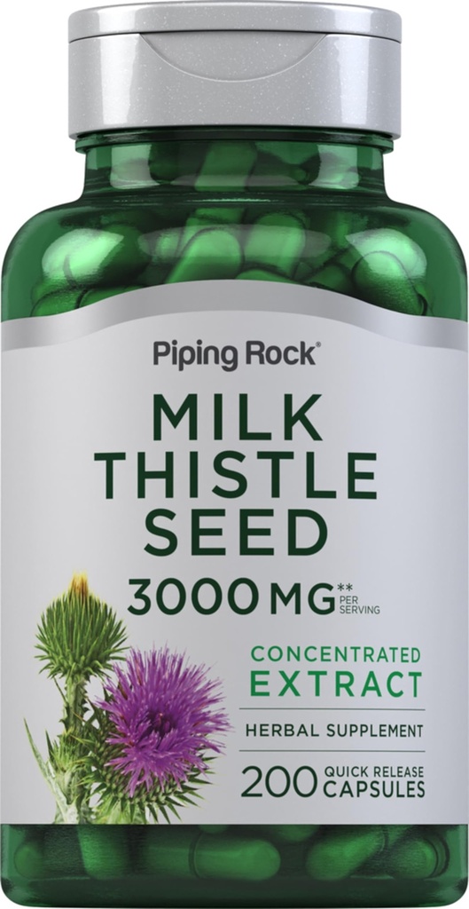 Piping Rock Milk Thistle Supplement | 200 Capsules | Concentrated Herbal Extract | Non-GMO, Gluten Free