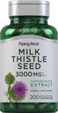 Piping Rock Milk Thistle Suplemento TEN 3000mg ANTE 200 Capsules TEN Concentrated Herbal Extract ANTE NO GMO, Gluten Free