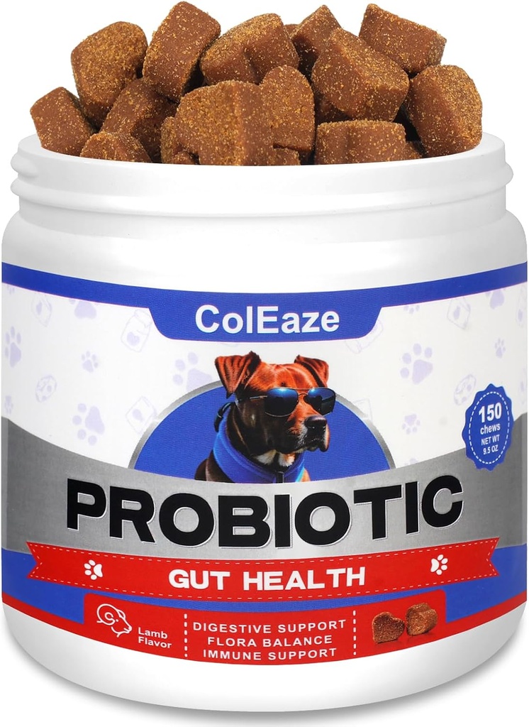 Probióticos para perros, 150 Chews Probióticos de perros para la salud digestiva, Probióticos de perros Mandíbulas con 6 Enzimas digestivas para la salud de Gut, la diarrea, la piel picante y los oídos picantes Immunity - Flavor de cordero