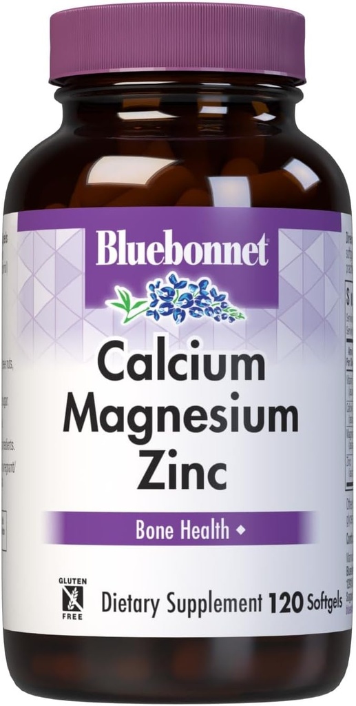 Bluebonnet Nutrition Calcium Magnesium Zinc Plus Vitamin D3, 1000 mg de Calcio, 500 mg de Magnesio y 15 mg de Zinc, 400IU Vitamina D3, For Strong Healthy Bones*, Gluten-Free, Dairy-Fee, 120 softgel