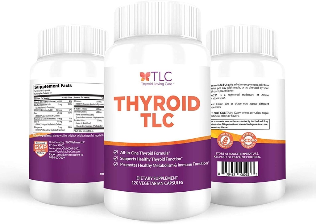 Thyroid TLC - All-in-One Thyroid Support Formula with Iodine, Selenium and Maganese (120 Vegetarian Capsules)