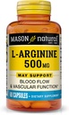 MASON NATURAL L-Arginina 500 mg con soportes de calcio Circulación saludable " Función vascular, Suplemento de óxido nítrico, 60 cápsulas