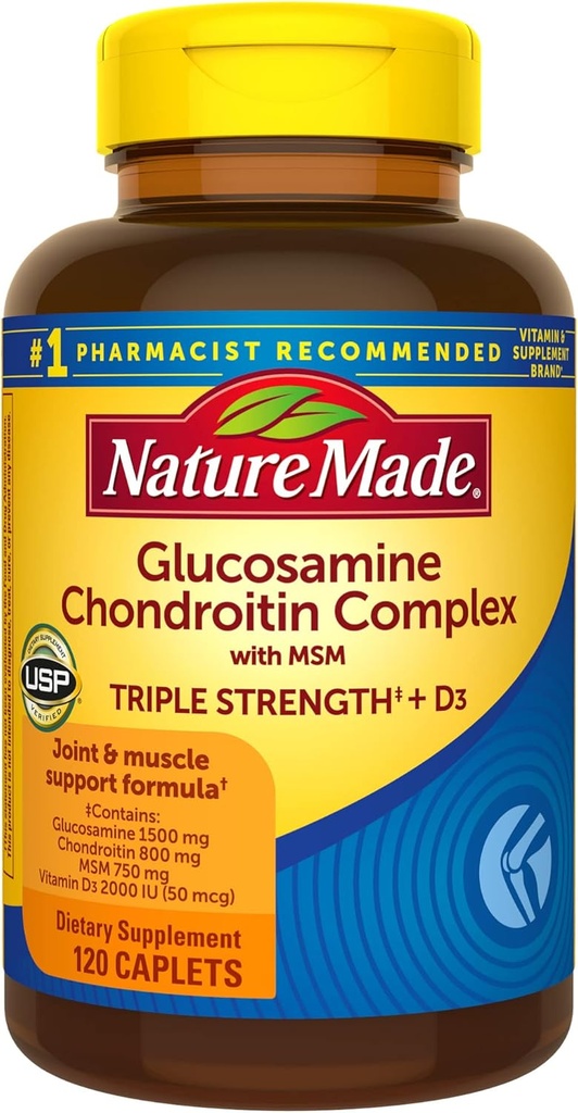 Complejo de condroitina de Glucosamina hecha con MSM, Suplemento dietético para soporte conjunto, 120 caplets, 60 Day Supply