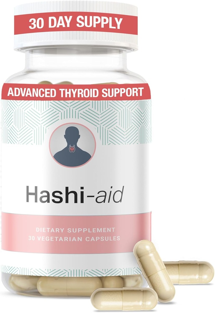 IBDassistTM Hashi Aid Thyroid Support for Women ' Men - Suplemento tiroideo para el hipotiroidismo de la enfermedad de Hashimoto* - Envasado con Ashwagandha, Selenium, Zinc, Vitaminas Esenciales " Más - 30 cápsulas