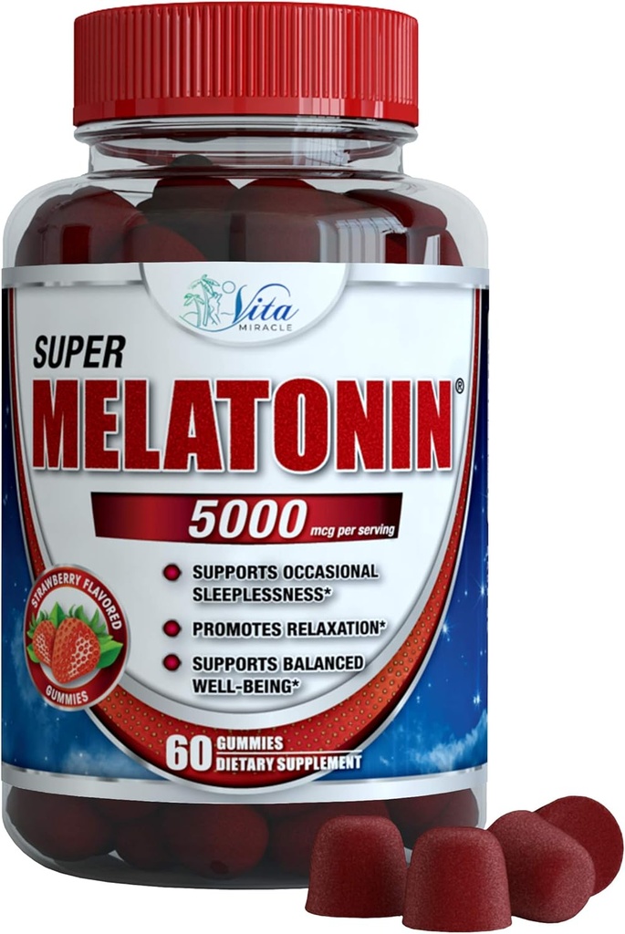 Vita Miracle Melatonin Gummies Kids Adultos 5mg - Extra Strength Sleep Gummy Sleeping Pills Suplemento para niños y adultos Calma Sleep Aid
