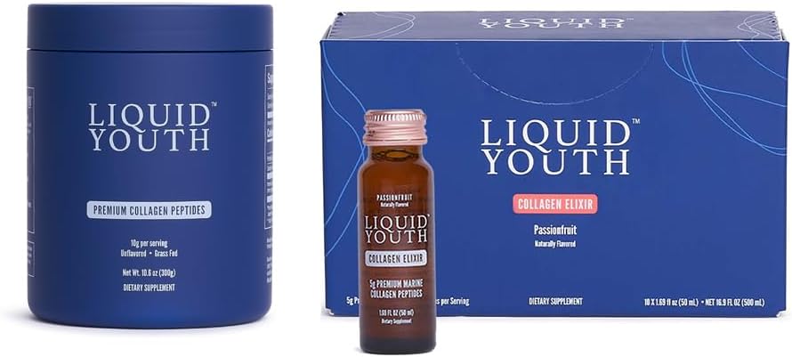 Collagen Peptides Powder ' Passion Fruit Liquid Collagen Shots for Women &amp; Hombre - Tipo I & III Premium Grass-fed Bovine & Marine Collagen - for Hair Growth, Skin, Nail, Bone, Joint Health (40 Servings)