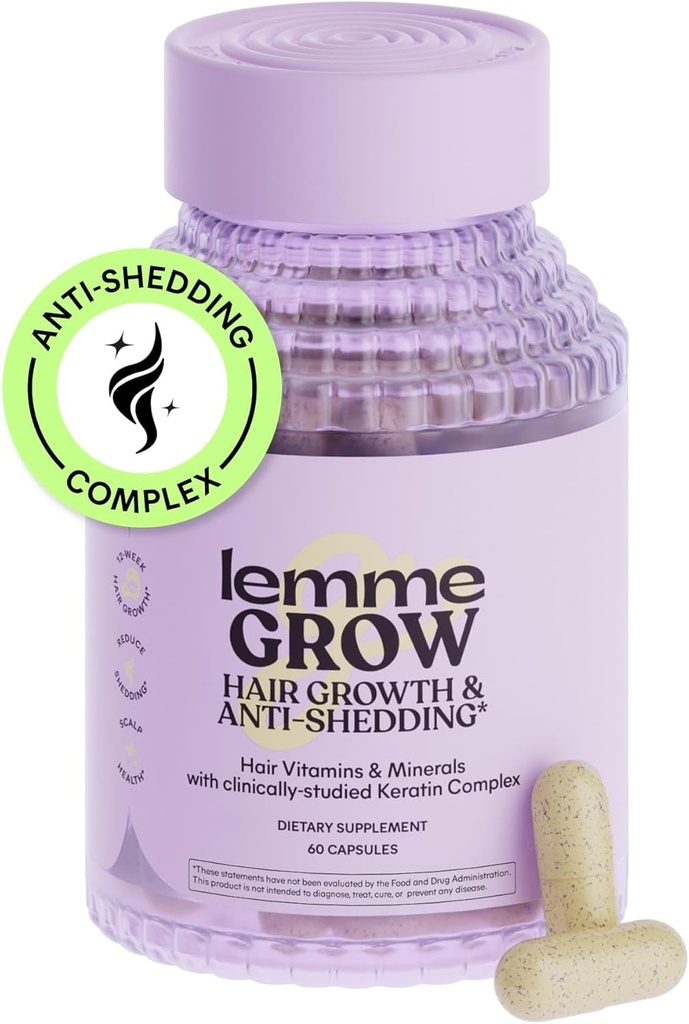 Lemme Grow Hair Growth Supplement for Women, Clinically Provented Keratin Complex for Visibly Thicker Hair and Scalp Coverage, Reduced Shedding, Nourish Thinning Hair - 1 Month Supply