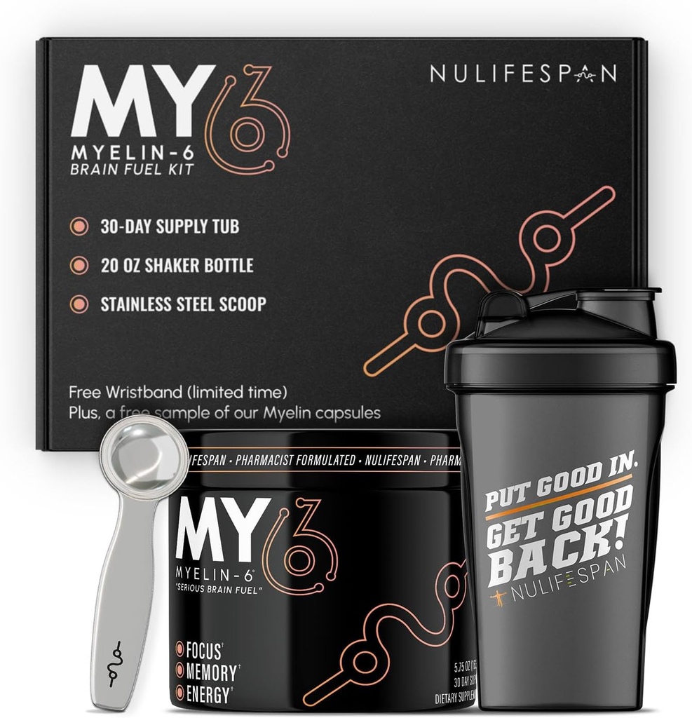 Myelin-6 Bebida Mix - Suplemento de enfoque " Salud cerebral con alfaSize, L-Theanine, Teacrine, Memory and Cognitive Function Support, Orange Tangerine Flavor, 30-Day (Drinkmix Pack)