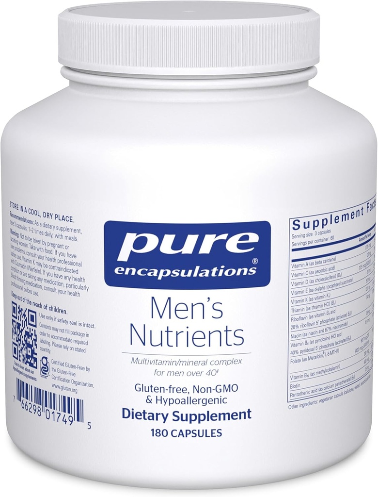 Encapsulaciones puras Nutrientes masculinos - Suplemento Mineral multivitamínico para apoyar la energía, la resistencia y la resistencia en hombres Más de 40* - con vitamina D, vitamina C " minerales de rastros - 180 cápsulas