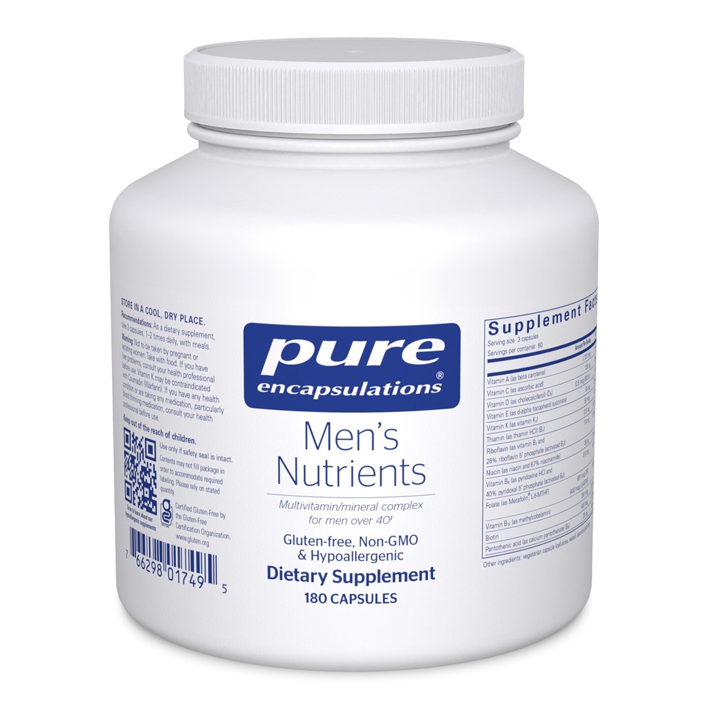 Encapsulaciones puras Nutrientes masculinos - Suplemento Mineral multivitamínico para apoyar la energía, la resistencia y la resistencia en hombres Más de 40* - con vitamina D, vitamina C " minerales de rastros - 180 cápsulas