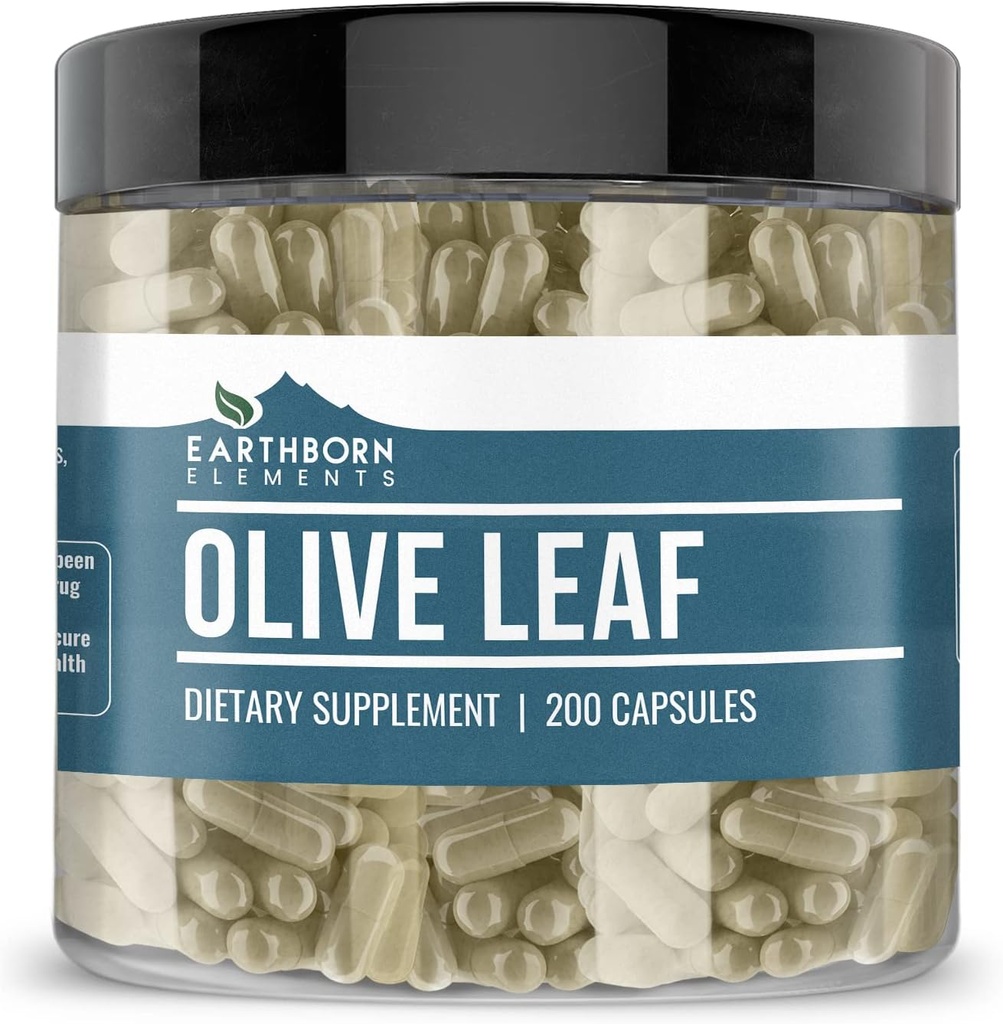Earthborn Elements Olive Leaf Extract 200 Capsules, Pure & Undiluted, No Additives