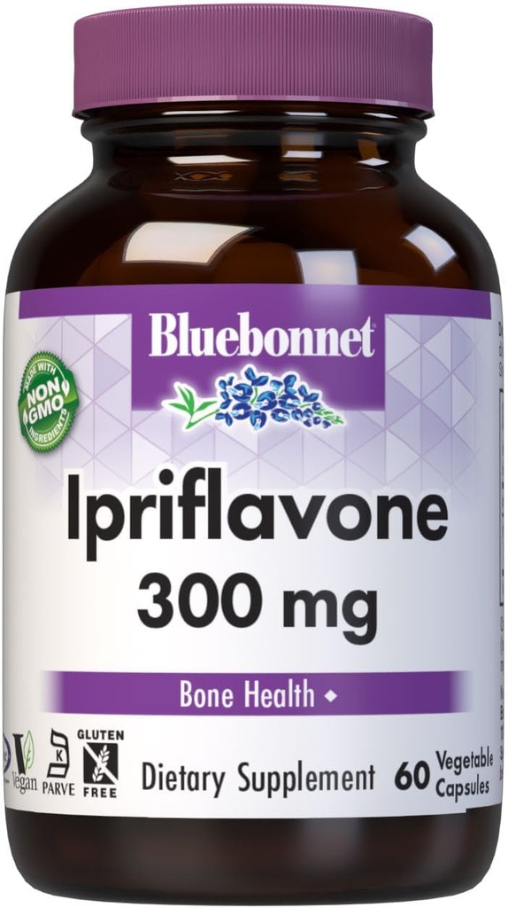 BlueBonnet Nutrition Ipriflavone 300mg – for Bone Health* – Ostivone Source - Non-GMO, Vegan, Kosher Certified, Gluten-Free, Soy-Free, Dairy-Free – 60 cápsulas vegetales, 60 prestaciones
