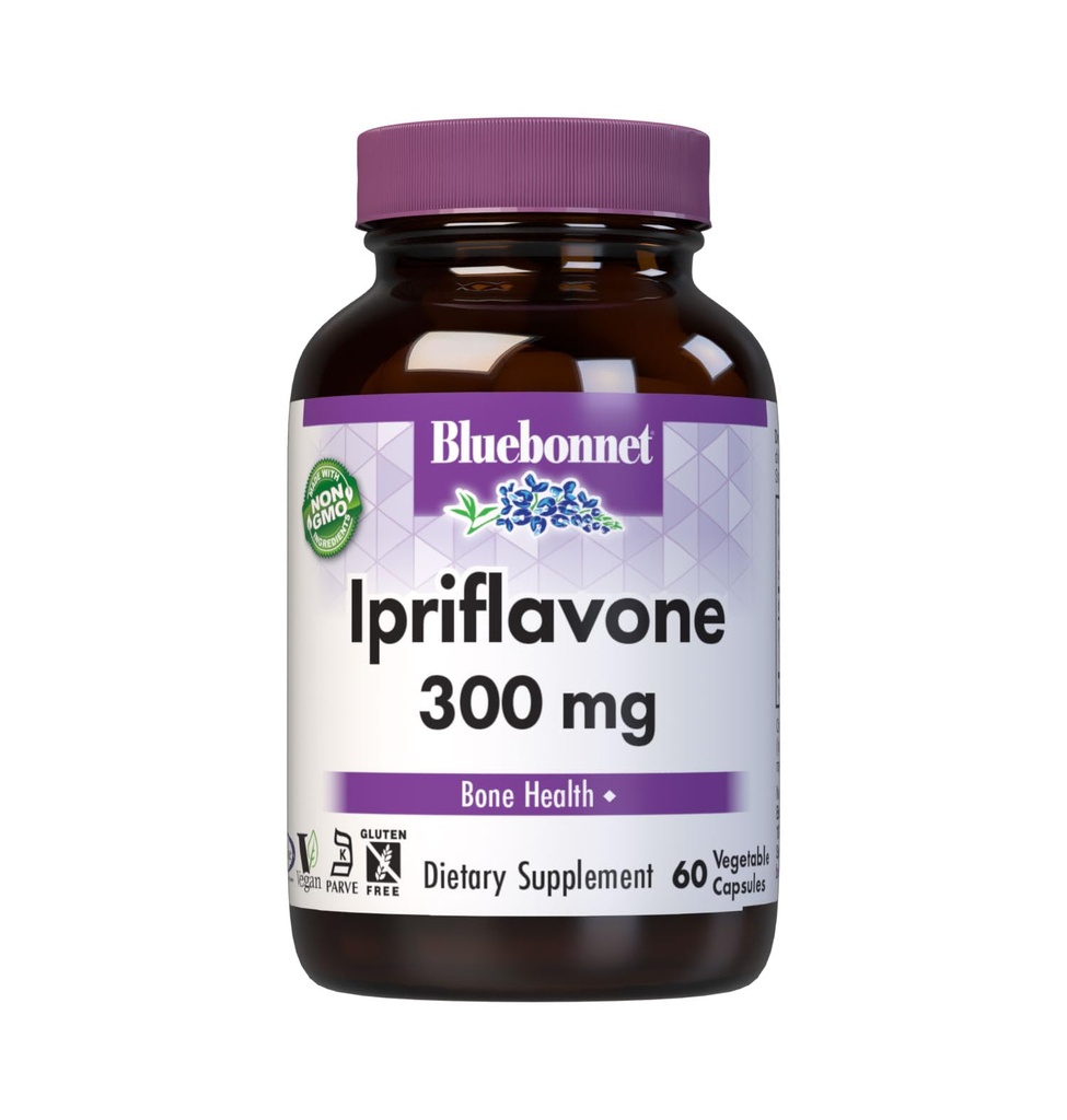 BlueBonnet Nutrition Ipriflavone 300mg – for Bone Health* – Ostivone Source - Non-GMO, Vegan, Kosher Certified, Gluten-Free, Soy-Free, Dairy-Free – 60 cápsulas vegetales, 60 prestaciones