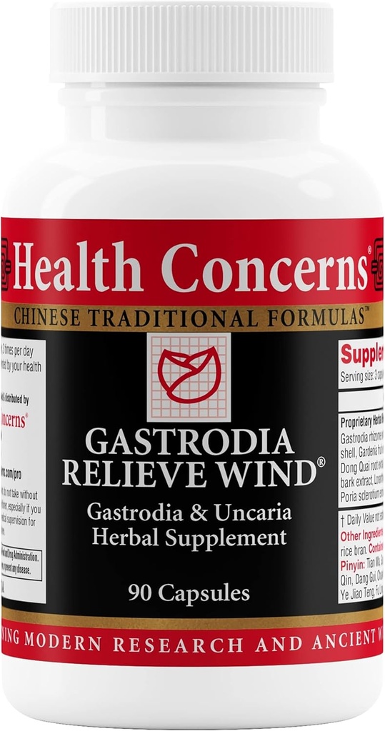 Preocupaciones de salud Gastrodia Viento de alivio – Dolor de cabeza, Mareos " Apoyo al hígado – Fórmula herbal china con Gastrodia, Uncaria, Skullcap, " Dong Quai – Suplemento de circulación de sangre – 90 cápsulas