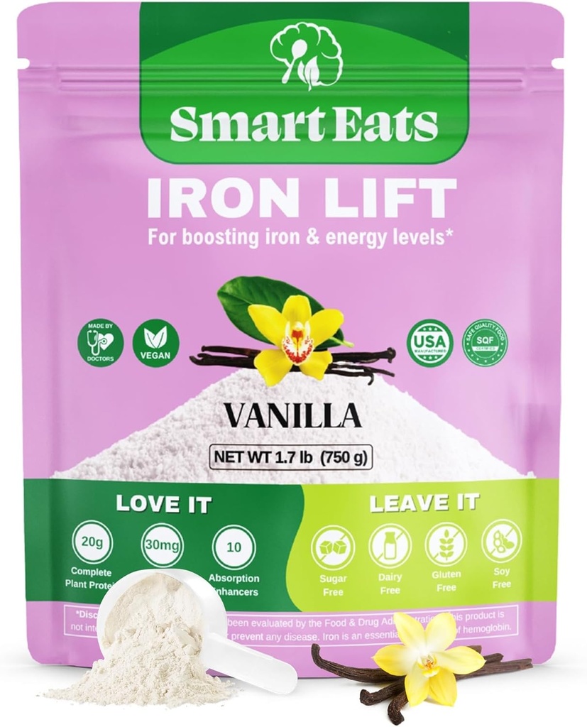 Smart Eats - Iron Powder | Highly Absorbed | Avoids Side Effects | Complete Nutrition: Protein, Vitamins, Fiber, Antioxidants | Makes Tasty Drinks & Shakes | Vegan | Vanilla Flavor | 30 Scoops