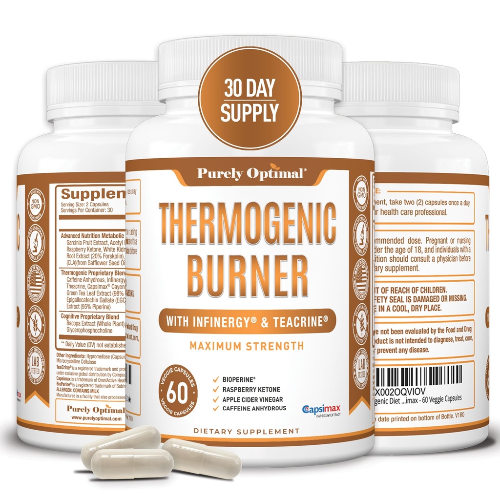 Puramente Optimal Thermogenic Fat Burner for Women - Advanced Metabolism Support & Energy Booster - Natural Ingredients, Vegan-Friendly, Non-GMO - 60 cápsulas