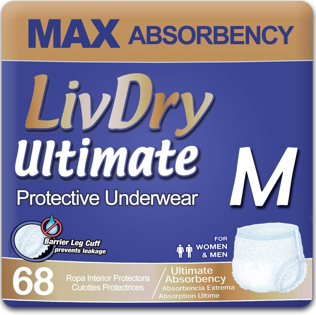 Ropa interior de incontinencia de adultos, Max Absorbent Adult Diapers con protección de leak, Media, 68-Pack
