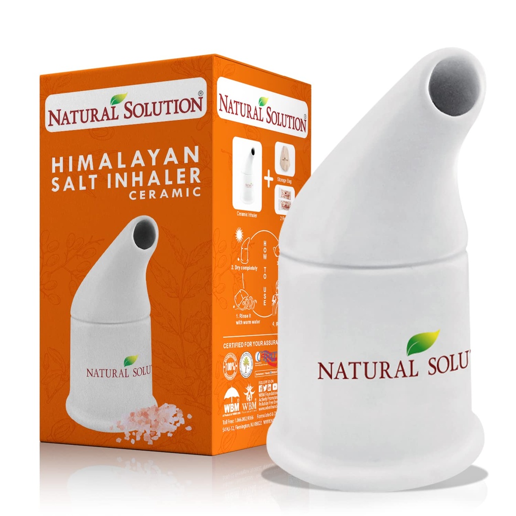 SOLUCIÓN NATURAL Inhalador de sal de cerámica con 2 Rellenos de sal rosa Himalaya, Limpia el sistema respiratorio, Congestión Respiratoria Alivio, Inhalador para Asma Blanco 1 Conde