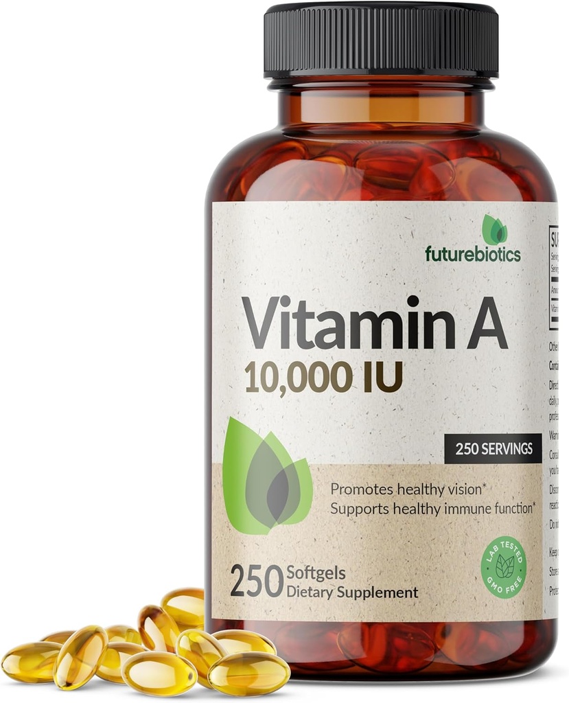 Futurebiotics Vitamin A 10,000 IU Premium Non-GMO Formula Supports Healthy Vision & Immune System and Healthy Growth & Reproduction, 250 Softgels
