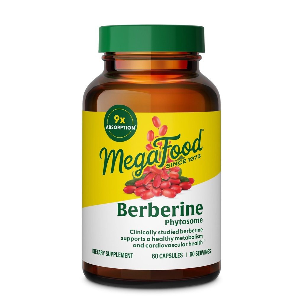 MegaFood Berberine Phytosome - Berberine Supplement 550 mg Por Serving, 1100 mg Daily - 9X Absorption - Supports A Healthy Metabolism & Cholesterol Levels - Vegan - 60 cápsulas, 30 Day Supply