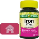 Spring Valley Iron como sulfato ferroso 27 mg, 250 Conde + STS Home Sticker.