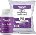 NewLife Naturals Boric Acid Vaginal Suppositories 600mg (60 Pack) con 28 Aplicadores - para pH Balance, Salud Femenina y Bienestar Intimado - Made in USA