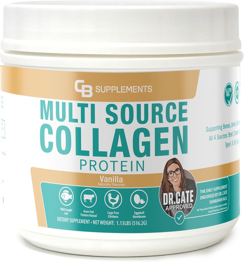 CB Suplementos Multi Collagen Protein – Collagen hidrolizado para la salud conjunta, la piel, el cabello y la uñas – Vainilla Flavored Powder con Tipos I, II, III, V & X – Grass-Fed & Clean – 58 Serviciones