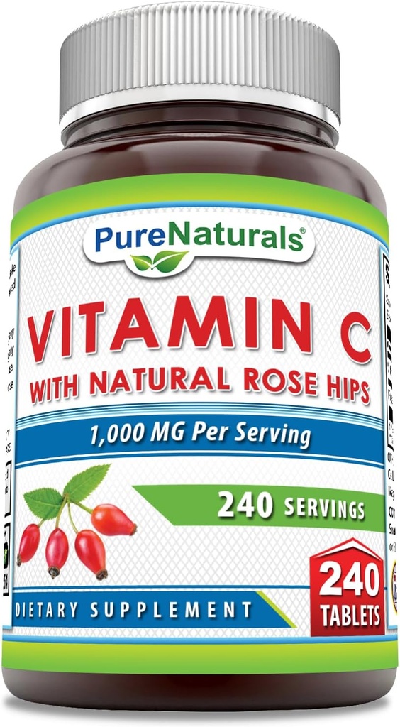 Naturales puros Vitamina C con Rosa HIPS 1000 mg Por Servings ← 240 Tablets Suplemento  Non-GMO TEN Gluten Free TEN Made in USA